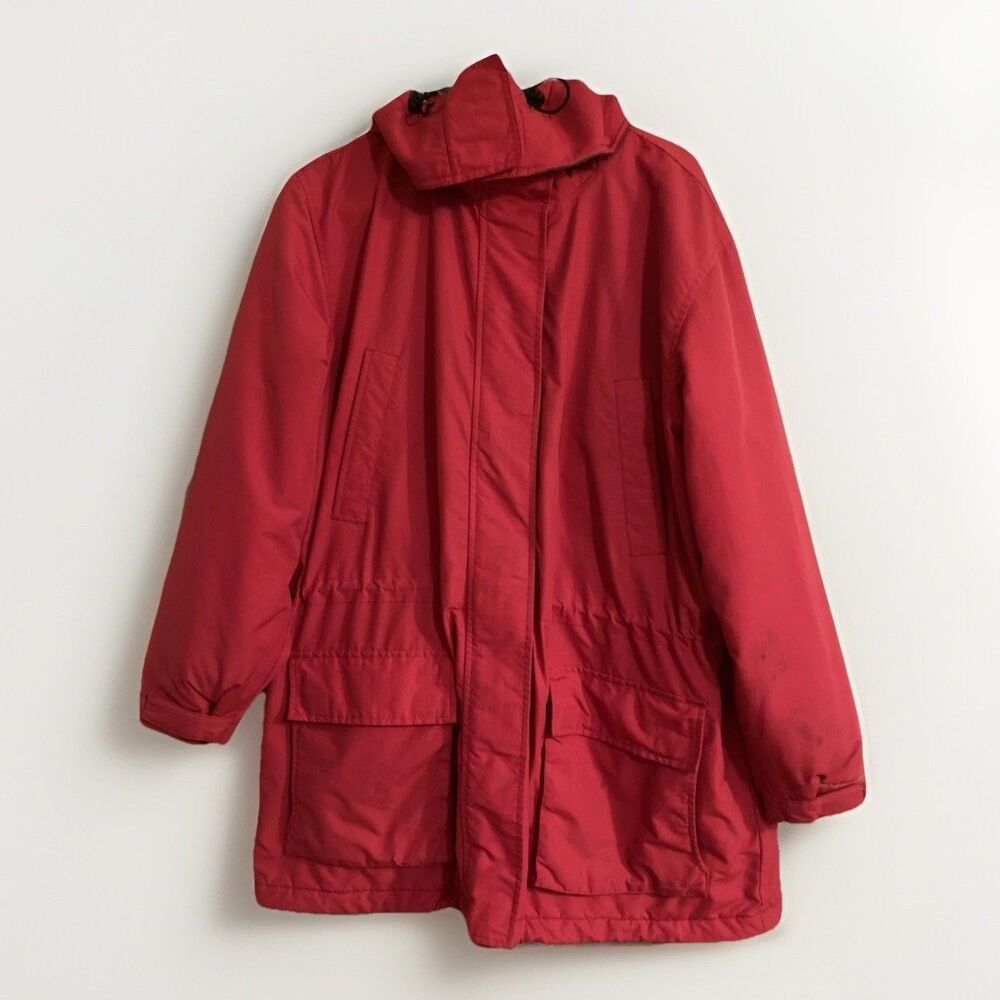 Lands End Womens XL Red Polartec Lined Hooded Winter Parka Jacket Gorpcore Warm